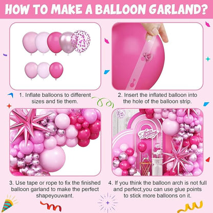 Pink Balloon Arch Kit with Star Foil Balloons, Metallic Pastel Pink Confetti - Image 7