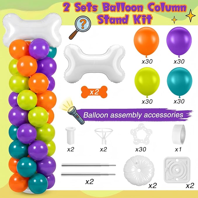 Jenaai 2 Set 163 Pcs Cartoon Dog Birthday Party Balloon Column Stand Kit | Dog - Image 3