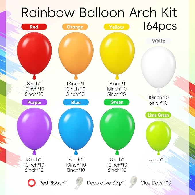 164pcs Colorful Balloon Arch Kit Red Purple Yellow Blue Green Balloons | - Image 2