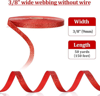 Syhood 50 Yards Glitter Ribbon Wrapping 3/8" Wide Sparkle Waterproof Sparkly - Image 5
