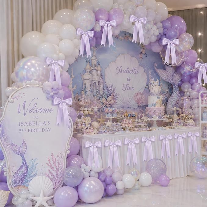 2 Strings Purple Bow Garland Banner Decorations - Image 8