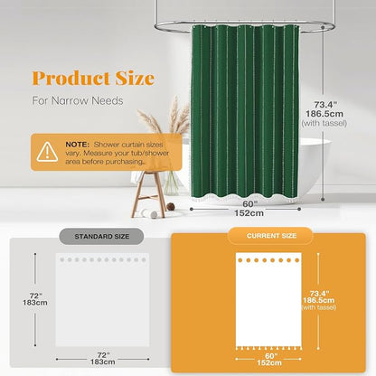60x72 Boho Farmhouse Linen Heavy Duty Shower Curtain, Emerald Green | Narrow - Image 3