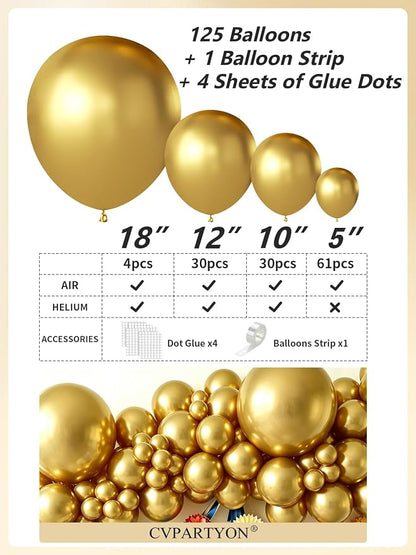 Gold Balloons 125 Pcs Gold Balloons Different Sizes 18 Inch 12 Inch 10 Inch 5 - Image 3
