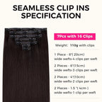 Lashey Seamless Clip in Hair Extensions Human Hair #2 Dark Brown Light Yaki Straight Clip in Extensions Real Human Hair 7pcs 110g 16 Inch PU Weft Natural Hair Extensions for Women