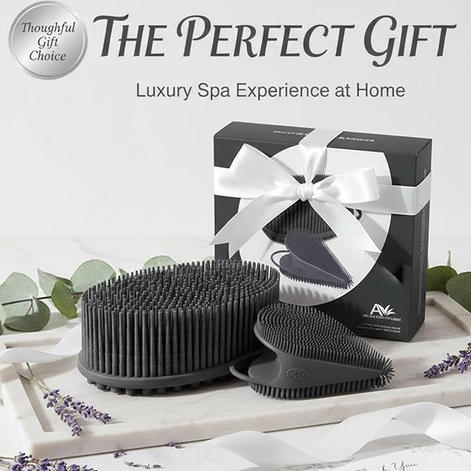 Body Face Scrubber Set Silicone - 2 Pack Shower Brush Facial Cleansing Kit - Avilana Bath Loofah Alternative Complete Skincare System Dual Sided - Gift Set Women Men