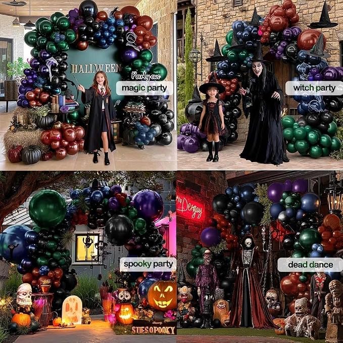 Halloween Balloon Arch Double Stuffed, Dark Green Navy Blue Burgundy Purple - Image 6