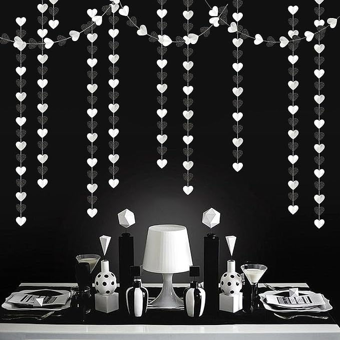 Black White-Silver Party-Decoration Heart Garland - 52ft 21st Men Birthday New - Image 4