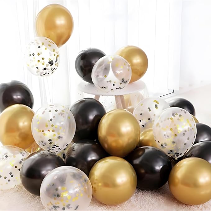 Patimate Black Gold Confetti Balloons Set - Image 5