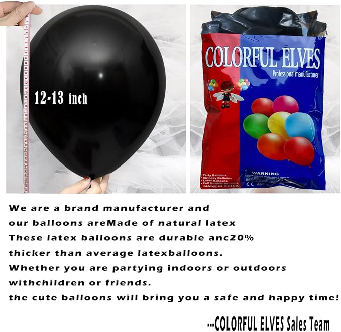 Black 12 Inch 100 Pcs Latex Balloons Helium Thicken Balloons Party Decorations - Image 2