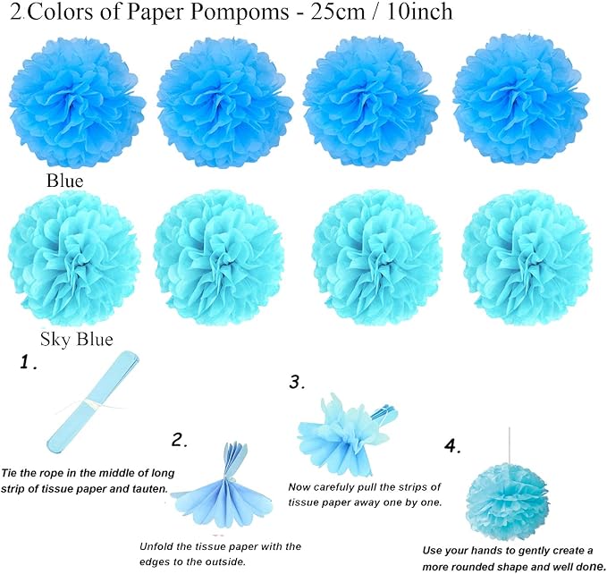 Party Decoration, Pom Poms Flowers, Garlands String Polka Dot and Triangle - Image 4