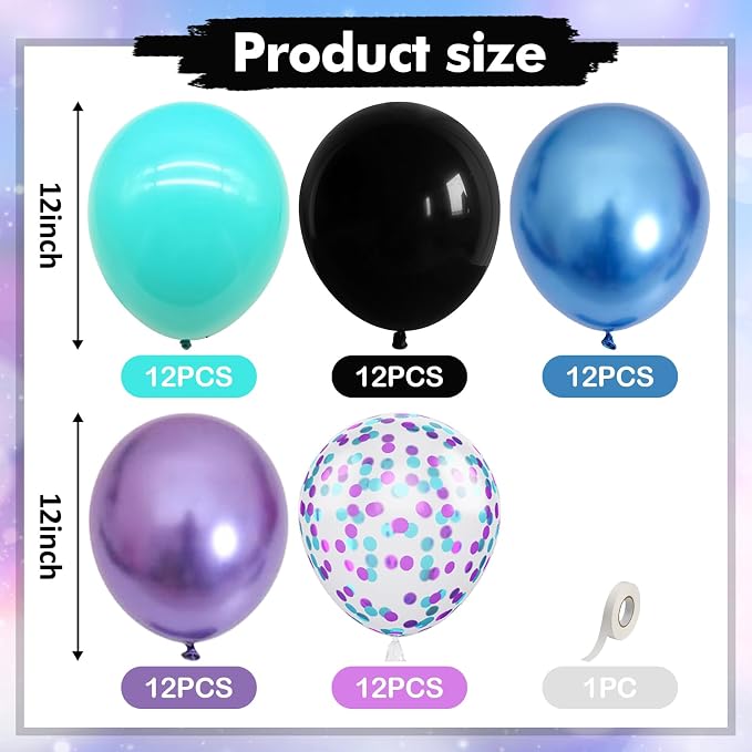60 Pcs Black Purple Blue Balloons, Metallic Blue Purple Black Teal Confetti - Image 3