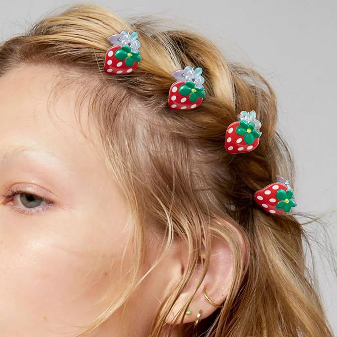 20pcs Mini Strawberry Clips for Women, Small Strawberry Hair Claw Clips, Non-Slip Cute Jaw Claw Hair Barrette Fruit Accessories for Long Short Thin Thick Curly Straight Hairstyles- Red