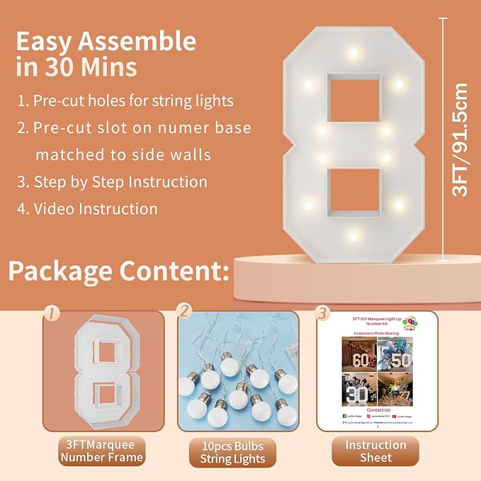 3FT Light Up Numbers Letters, Mosaic Numbers - Image 5
