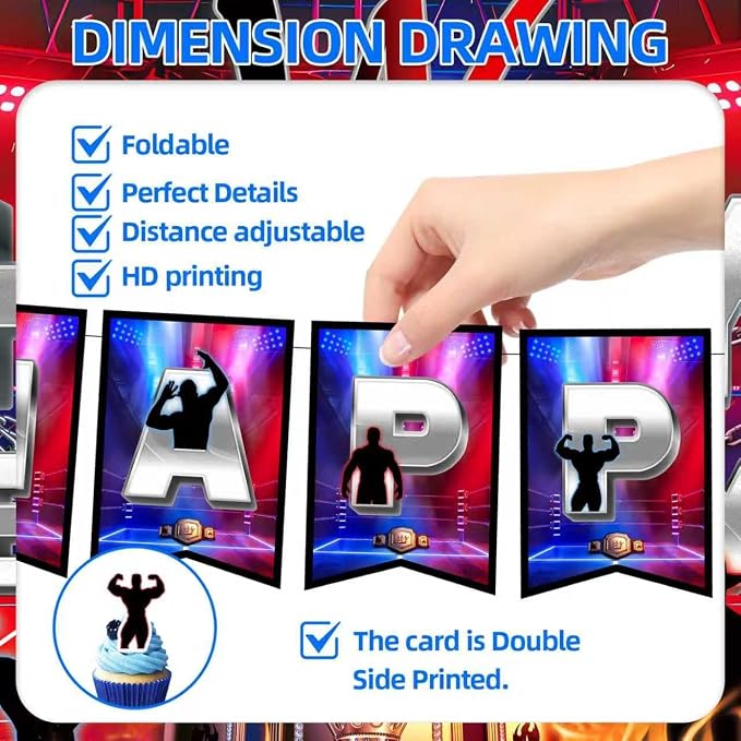 42Pack Wrestling Party decoration pack include Banner, Honeycomb Centerpieces - Image 4