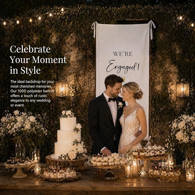We’re Engaged Banner 73 x 30 Inch, Polyester Engagement Party Hanging Sign - Image 4