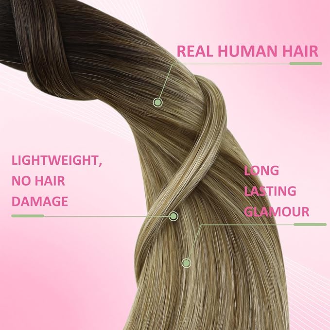 YoungSee Tape in Hair Extensions Real Human Hair Brown Balayage Tape in Hair Extensions Human Hair Dark Brown Ombre Blonde Tape-on Hair Extension Seamless Tapein Hair Extensions 50g 20pcs 18In