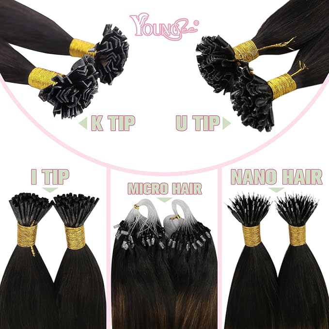 YoungSee K Tip Hair Extensions Human Hair Balayage 20 Inch K Tips Human Hair Extensions Balayage Blonde with Brown 50s/50g