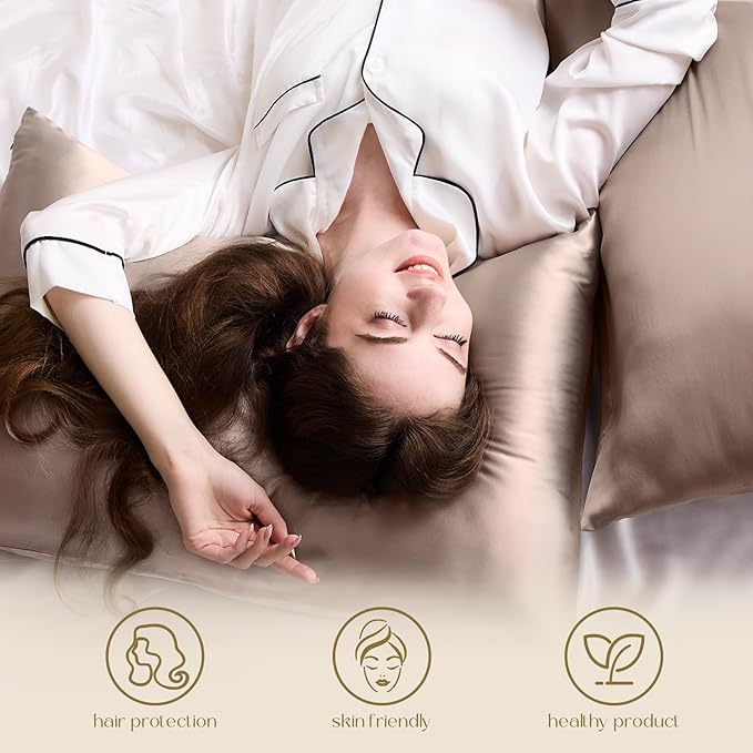 ZIMASILK 100% Pure Mulberry Silk Pillowcase for Hair and Skin Health,Soft and Smooth,Both Sides Premium Grade 6A Silk,600 Thread Count,with Hidden Zipper,1pc(Standard 20''x26'',Gray Brown)