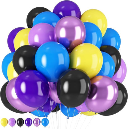 HILAVO Purple Blue Yellow Black Balloons 60 Pcs Metallic Purple Royal Blue by HILAVO