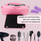 Large Hair Tools Travel Bag with Heat Resistant Mat for Straighteners, Curling Iron, Haircare Accessories, Hair Styling Tools Bag with Silicone Mat (Pink)