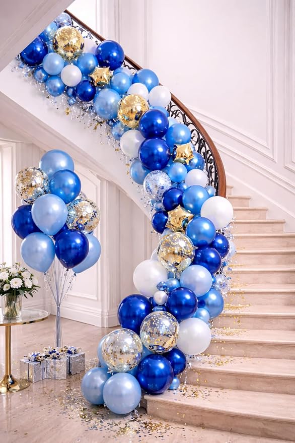 Metallic Blue Balloons 12 Inch – 60 Pack Blue & Gold Balloon Kit - Image 6