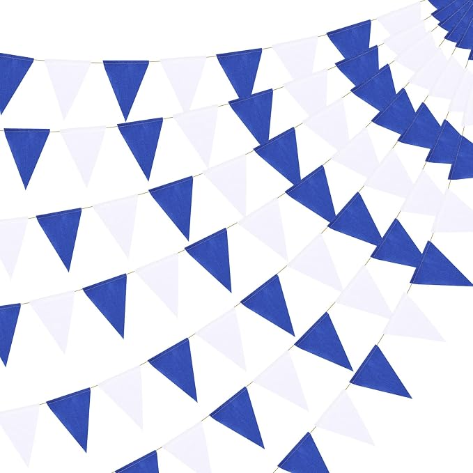 HESTYA 42 Pieces Blue White Pennant Banner Flag Bunting Triangle Banner Pennants by Hestya