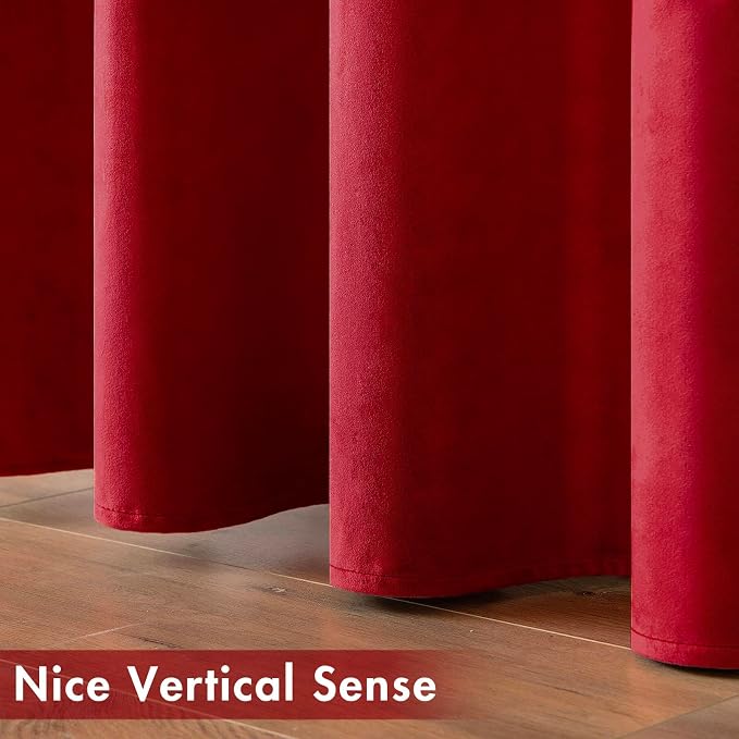 MIULEE Velvet Curtains Christmas Red 52 x 96 Inch Length Set of 2 | Grommet - Image 6