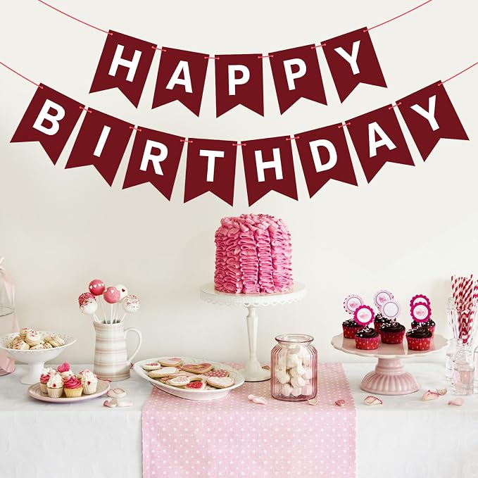 Hooqict Burgundy Happy Birthday Banner Sign - Image 8