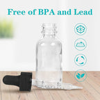 1 oz Dropper Bottle 48 Pack Clear Glass Boston Bottles 30ml with Eye Droppers Black Caps for Essential Oils, Perfume, Leak Proof Travel Bottles for Liquids