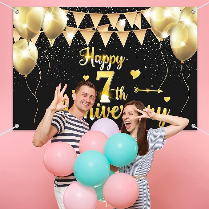 HAMIGAR 6x4ft Happy 7th Anniversary Banner Backdrop - Image 6