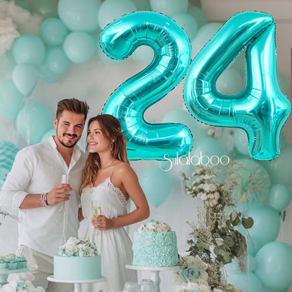 40 Inch Big Teal Blue Number 24 Foil 0-9 Mylar Helium Balloons | Large Digital - Image 3