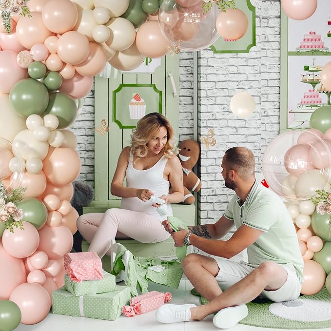 Pink Green Balloon Arch Kit, Baby Shower Birthday Decor | 131Pcs Dusty Pink - Image 2