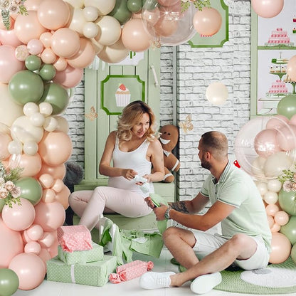 Pink Green Balloon Arch Kit, Baby Shower Birthday Decor | 131Pcs Dusty Pink - Image 2