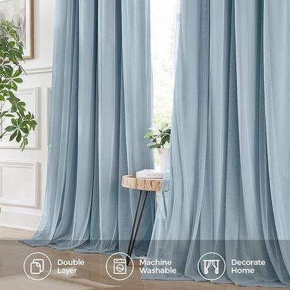 100% Blackout Curtains for Bedroom, Double Layer Blue Curtains, Room Darkening - Image 6