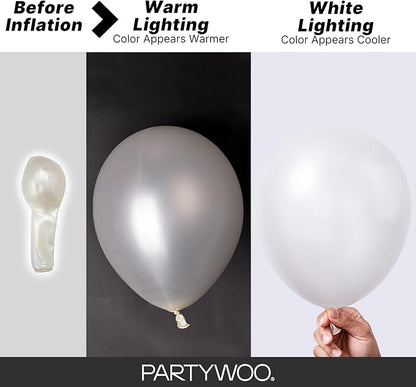 PartyWoo Pearl White Balloons 155pcs Metallic White Color 5 Inch | 18 12 10 5 - Image 3