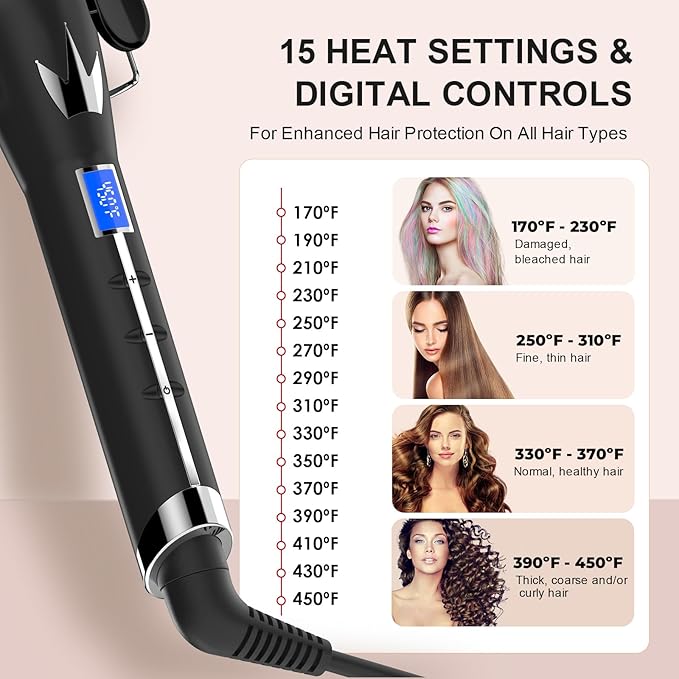 Hair Waver 3 Barrel 1 Inch for Classic Beach Waves, AIMERVO Crimper Tool for Women 15 Temp Settings from 170 to 450°F, Tourmaline Ceramic Crimping Iron, PTC Heater Technology, 1 Hour Auto Shut-Off