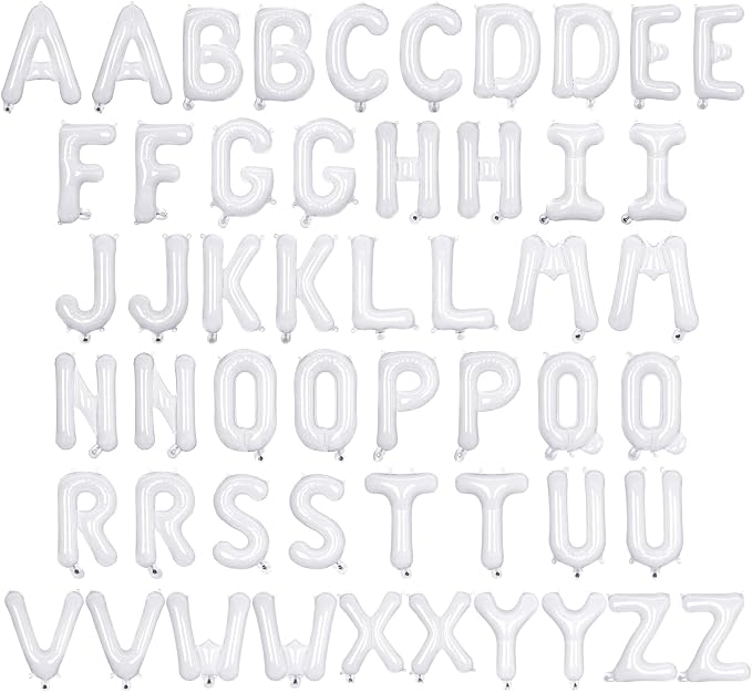 52 Pcs White Letter Balloons, 16 Inch Foil Alphabet Letter Balloons, Letter A-Z by YOTHORN