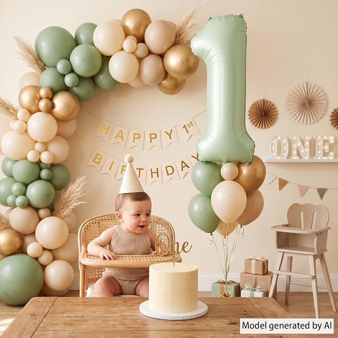 Olive Green Number 1 Balloon 40 Inch, Foil Numeral - Image 2