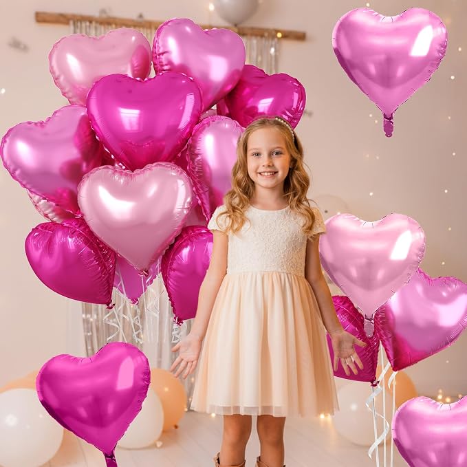 Pastel Pink Heart Balloons, 18 Inch Light Pink Rose Red Foil Balloons Helium - Image 4