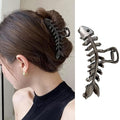 Black Metal Fishbone Hair Clip, 1Pcs - Big Fish Shaped Hair Claw Clips for Women and Girls, Secure Hair Styling and Accessories