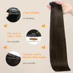DOORES Seamless Invisible Edge Clip in Hair Extensions, Dark Brown 150g 7pcs 22 Inch, Clip in Human Hair Extensions Virgin Remy for Women