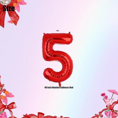 40 Inch 5 Red Number Balloons Mylar Foil Balloons 5st Birthday Party Decor | - Image 2