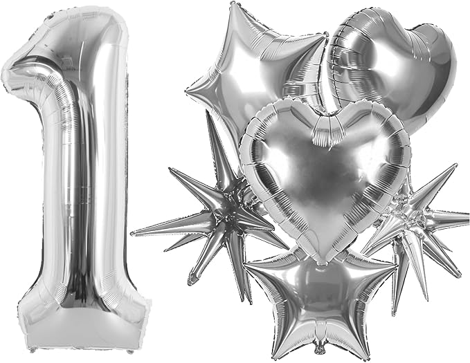 TONIFUL 1st Birthday Balloons Kit 40Inch Silver Large Number 1 Foil Balloon | by TONIFUL