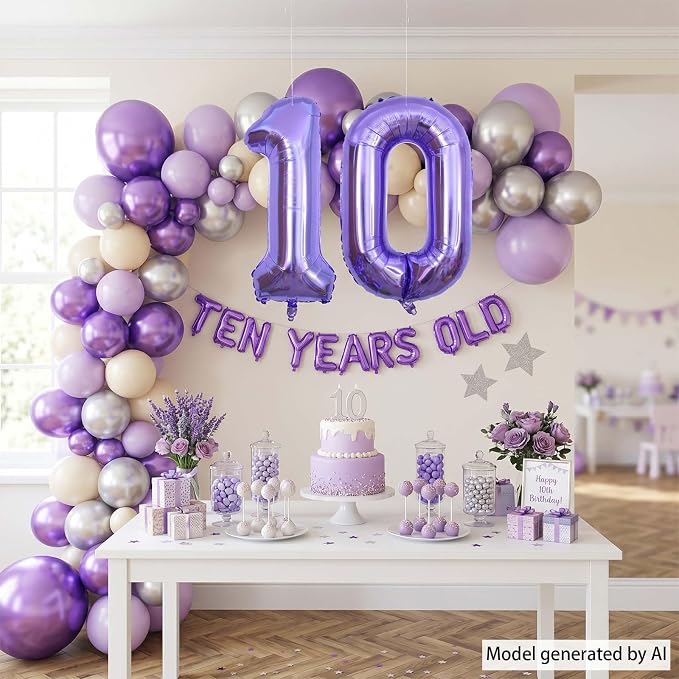 Purple Number 10 Balloon 40 Inch, Giant Mylar Foil Number 1 and 0 Balloons - Image 7