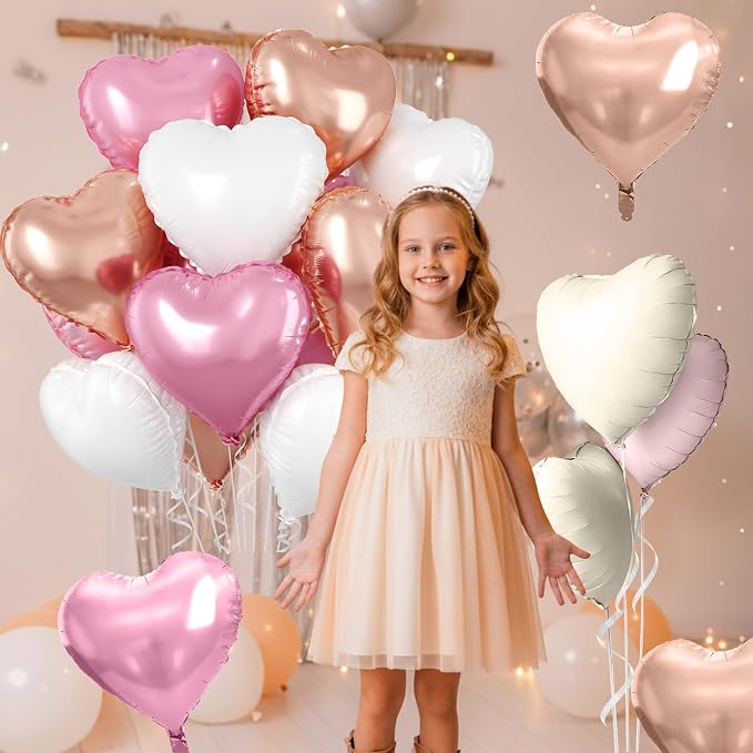 Rose Gold Heart Balloons, 18 Inch Rose Gold and White Foil Balloons Helium - Image 6
