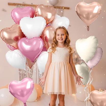 Rose Gold Heart Balloons, 18 Inch Rose Gold and White Foil Balloons Helium - Image 6