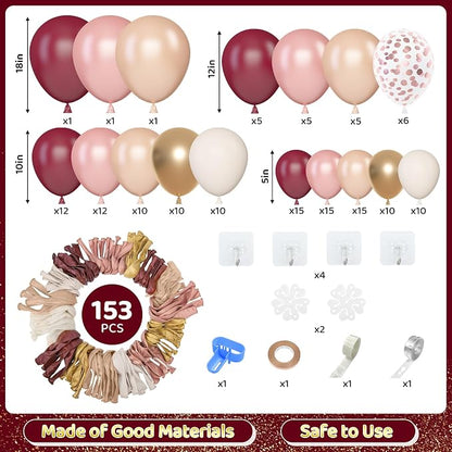 Amandir 153pcs Burgundy Balloons Arch Garland Kit Different Sizes | 18 12 10 5 - Image 3