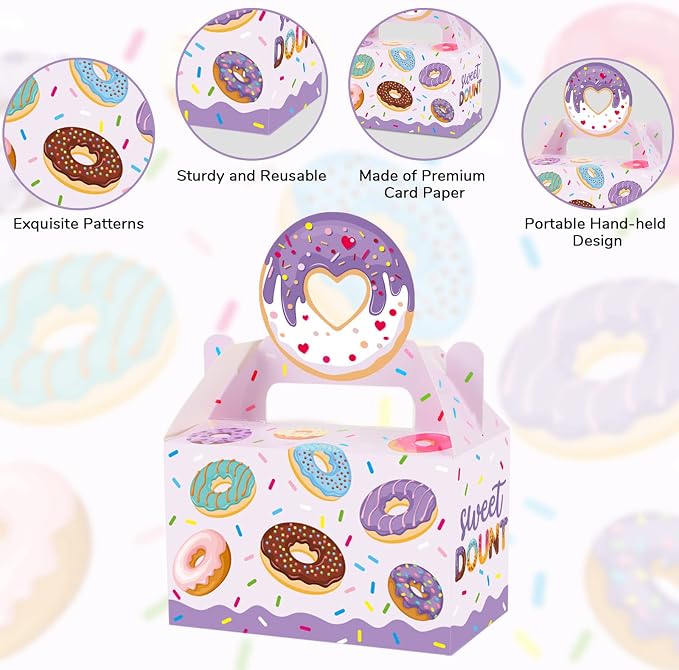 12 Pack Donut Party Favor Boxes Two Sweet Candy Treat Bags Cute Donut Goodie - Image 4