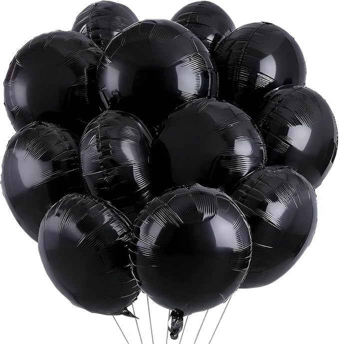 25Pcs Black Round Shaped Foil Balloons 18 Inch Mylar Balloon | Helium by Unknown