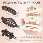 Obeoby 6 PCS Flat Hair Clips for Women, 3 Types French Flat Claw Clips for Thin Thick Hair Barrettes Large Medium (Off-white, dark brown)